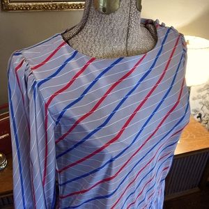 Vintage Raoul dress 1980’s gray with blue, red, white stripes